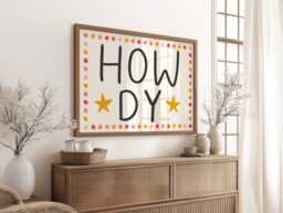 Black Howdy Yall Landscape Trendy Wall Art Print - Aesthetic Retro Hallway Art, Howdy Print, Wall Yall Rodeo Print - thumbnail 1