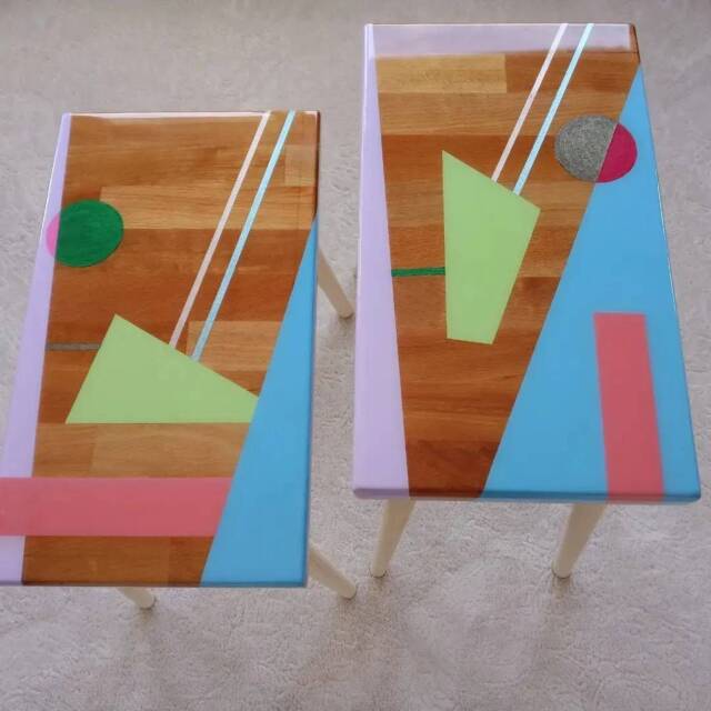 Modern Resin Side Tables, Colorful Epoxy Art, Set Of 2 - image 1