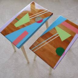 Modern Resin Side Tables, Colorful Epoxy Art, Set Of 2 - thumbnail 3
