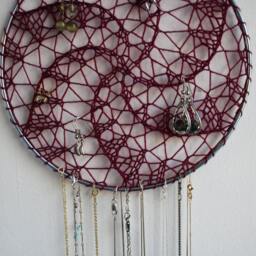 Marsala Fiber Art Wall Hanging Earring Holder, Jewelry Display Organizer - thumbnail 4
