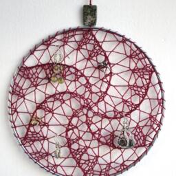 Marsala Fiber Art Wall Hanging Earring Holder, Jewelry Display Organizer - thumbnail 2