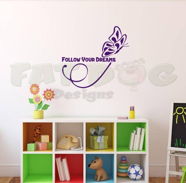 Butterfly Follow Your Dreams Decal, Nursery Decor, Girls Room Bedroom Wall Sticker, Classroom Kids - image 1
