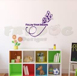 Butterfly Follow Your Dreams Decal, Nursery Decor, Girls Room Bedroom Wall Sticker, Classroom Kids - thumbnail 1