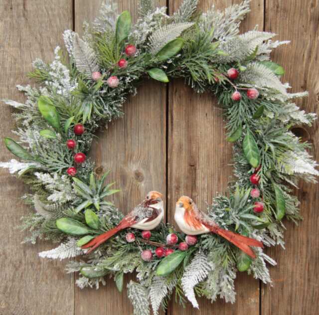 Snowy Red Berry & Robin Christmas Wreath, Wall, Door - image 1