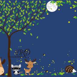 Jungle Wall Decal, Full Tree Wall Sticker, Woodland, Nursery, Home Decor-Night Time Forest With Animals, Corner Branch, Moon, Fireflies - thumbnail 3