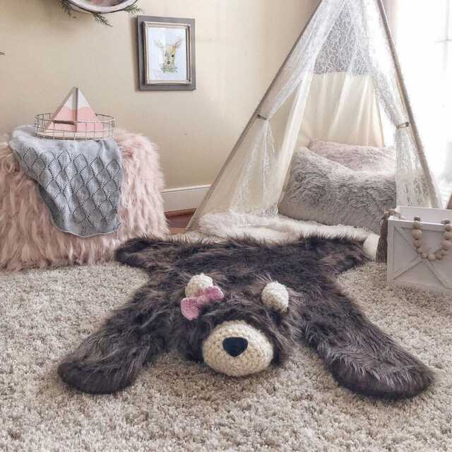 Brown Bear Rug in Faux Fur For Adventure Nursery Decor - image 1