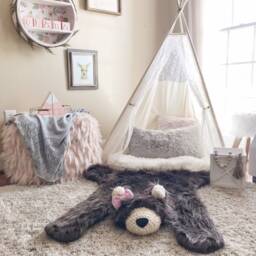 Brown Bear Rug in Faux Fur For Adventure Nursery Decor - thumbnail 2
