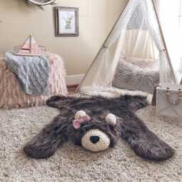 Brown Bear Rug in Faux Fur For Adventure Nursery Decor - thumbnail 1
