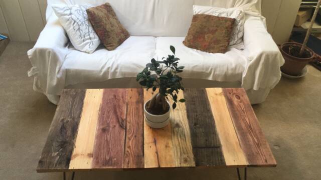 Reclaimed Wood Pallet Coffee Table With Industrial Hairpin Legs in Farmhouse & Rustic Style - image 1