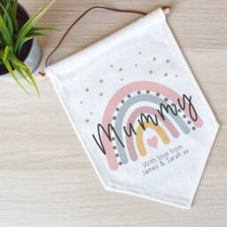 Personalised Rainbow Mummy Linen Flag, Wall Banner Flag, Pennant Room Decor, Mother's Day Gifts - thumbnail 2