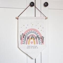 Personalised Rainbow Mummy Linen Flag, Wall Banner Flag, Pennant Room Decor, Mother's Day Gifts - thumbnail 3