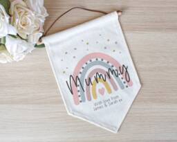 Personalised Rainbow Mummy Linen Flag, Wall Banner Flag, Pennant Room Decor, Mother's Day Gifts - thumbnail 1