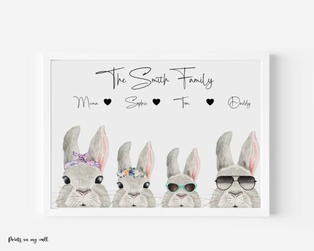 Personalised Family Print-Easter Names Decor-Bunny Rabbit Family-Custom Designed-Family Prints- Home Wall Art-Easter Print - image 1
