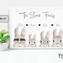 Personalised Family Print-Easter Names Decor-Bunny Rabbit Family-Custom Designed-Family Prints- Home Wall Art-Easter Print - thumbnail 3