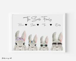 Personalised Family Print-Easter Names Decor-Bunny Rabbit Family-Custom Designed-Family Prints- Home Wall Art-Easter Print - thumbnail 1