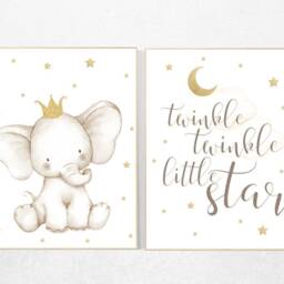 Elephant Nursery Art Print Gold Stars, Twinkle Decor - thumbnail 2