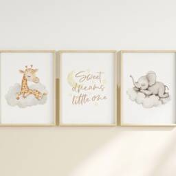 Set Of 3 Sweet Dreams Nursery Prints - Sleeping Safari Animals Watercolour Giraffe Elephant Wall Art Baby Room Boho Neutral Unframed - thumbnail 2