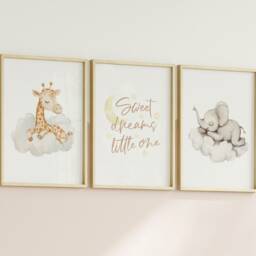Set Of 3 Sweet Dreams Nursery Prints - Sleeping Safari Animals Watercolour Giraffe Elephant Wall Art Baby Room Boho Neutral Unframed - thumbnail 3