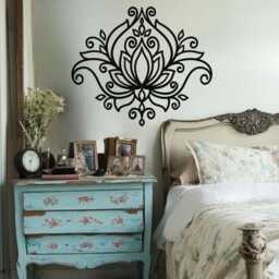 Lotus Flower Wall Decal Boho Mandala Vinyl Sticker - Yoga Decor - thumbnail 3