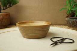 Handmade Orange Green Mame Bonsai Pot. 10cm Diameter, 4cm High. G2582.1 - thumbnail 1