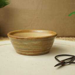 Handmade Orange Green Mame Bonsai Pot. 10cm Diameter, 4cm High. G2582.1 - thumbnail 3
