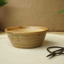 Handmade Orange Green Mame Bonsai Pot. 10cm Diameter, 4cm High. G2582.1 - thumbnail 2