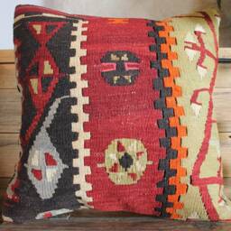 Vintage Kilim Pillow Cover - 16 Inch, Handwoven Wool Rug Cushion - thumbnail 2