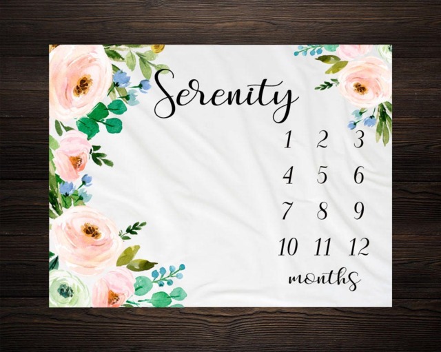 Baby Girl Milestone Blanket Month Growth Tracker Minky Fleece Custom Personalized Shower Gift Watercolor Floral Newborn - image 1