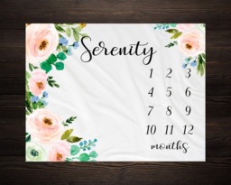 Baby Girl Milestone Blanket Month Growth Tracker Minky Fleece Custom Personalized Shower Gift Watercolor Floral Newborn - thumbnail 1