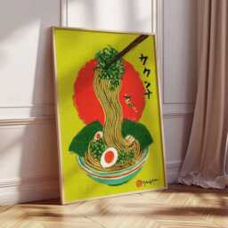 Japanese Ramen Wall Art, Retro Noodle Bowl Poster, Asian Food Illustration, Colorful Kitchen Decor Print - thumbnail 2