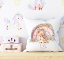 Personalized Unicorn Cushion Floral Rainbow Girls Bedroom Decor - thumbnail 1
