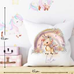 Personalized Unicorn Cushion Floral Rainbow Girls Bedroom Decor - thumbnail 2