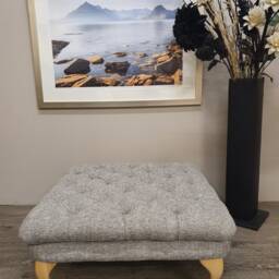 Chesterfield Style Deep Buttoned Footstool Coffee Table Multi Coloured Chenille Fabric Grey. Colour Is Volcano Zinc..uk Delivery Only - thumbnail 3