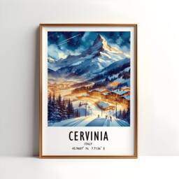 Cervinia Ski Poster Print - Watercolour Alpine Art - Travel Wall Artwork Skiing Gifts Italian Alps Decor Resort Snowboarding Gift - thumbnail 3