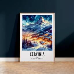 Cervinia Ski Poster Print - Watercolour Alpine Art - Travel Wall Artwork Skiing Gifts Italian Alps Decor Resort Snowboarding Gift - thumbnail 2