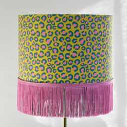 Handmade Leopard Print Lampshade Pink, Teal & Ochre, Gold Lined. Optional Fringe - thumbnail 3