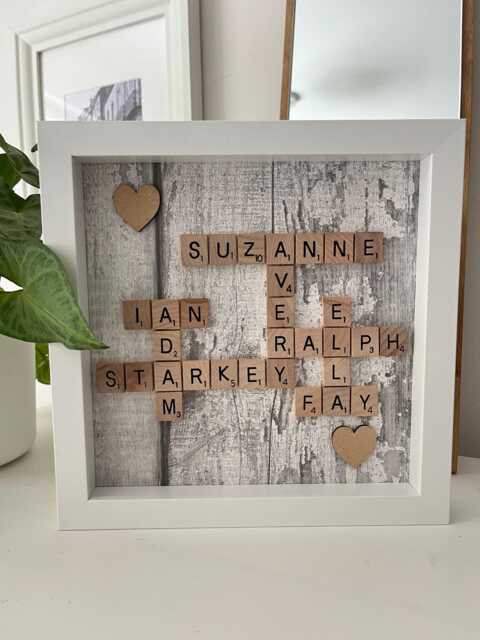 Personalised Letter Tile Family Frame , Custom Wooden Name Picture Wall Art - image 1