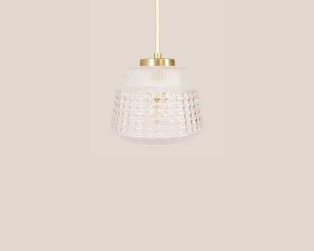 Tinkara Vintage Pendant Light Handcrafted Glass Lamp Textured Retro Ceiling Fixture Yugoslavia Gold Brass - image 1