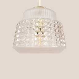 Tinkara Vintage Pendant Light Handcrafted Glass Lamp Textured Retro Ceiling Fixture Yugoslavia Gold Brass - thumbnail 3