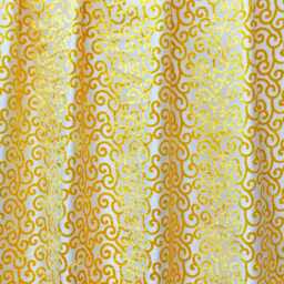 Mimosa Yellow Scrolls Burnout Velvet Curtain Panels - Rod Pocket, Grommet, Box Pleat, Three Pinch Tab Top & Plain Ring Top - thumbnail 3