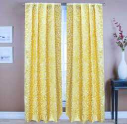Mimosa Yellow Scrolls Burnout Velvet Curtain Panels - Rod Pocket, Grommet, Box Pleat, Three Pinch Tab Top & Plain Ring Top - thumbnail 1