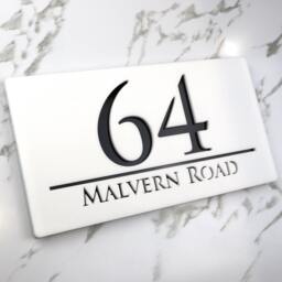 K Smart Sign - Bellissima H3 Laser Cut Matt White & Black Mirror Floating House Number Signs Door Address Numbers 300mm X 160mm - thumbnail 2
