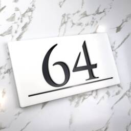 K Smart Sign - Bellissima H3 Laser Cut Matt White & Black Mirror Floating House Number Signs Door Address Numbers 300mm X 160mm - thumbnail 3