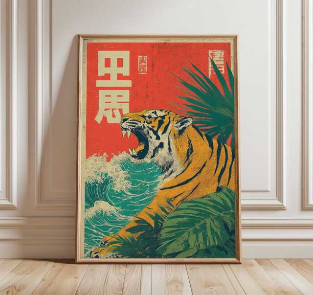 Japanese Tiger Poster, Retro Wall Art, Vintage Animal Art Print - image 1