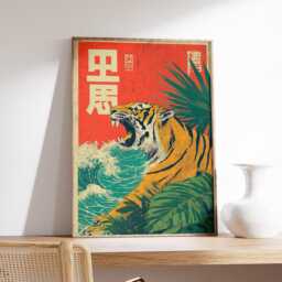 Japanese Tiger Poster, Retro Wall Art, Vintage Animal Art Print - thumbnail 2