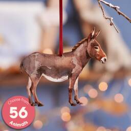 Watercolour Style Wooden Donkey Hanging Decoration - Handcrafted Christmas For Stylish Home D??cor, Unique Gift Idea - thumbnail 1