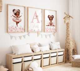 Personalised Black Ballerina Nursery Prints Set Of 3 Ballet Wall Art