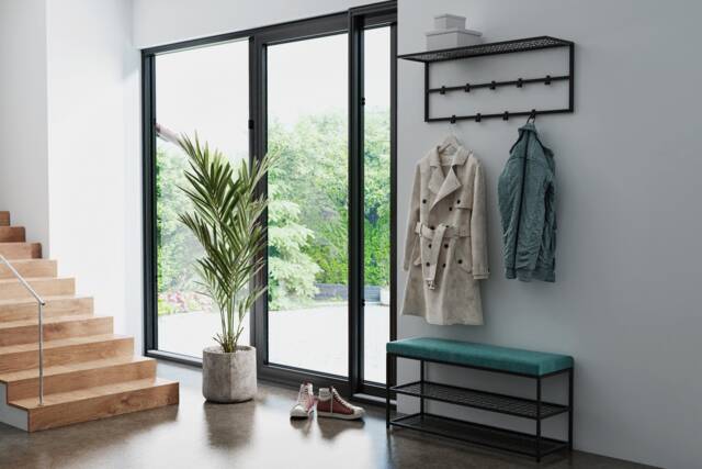 Bench With Shoe Shelves Mesh For The Hallway, Upholstered Steel Seat, Stool, Pouf, Footstool Hall, Industrial Bench Kludo - image 1
