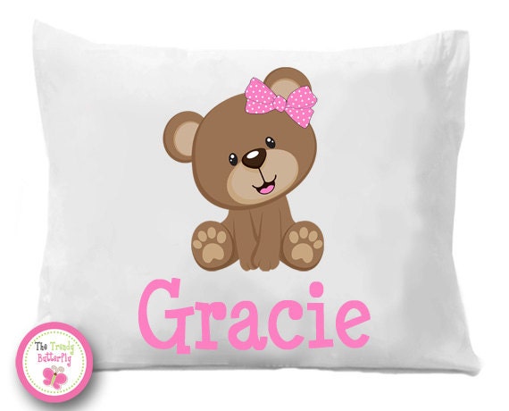 Girls Teddy Bear Pillow Case, Personalized Microfiber Bedding - image 1