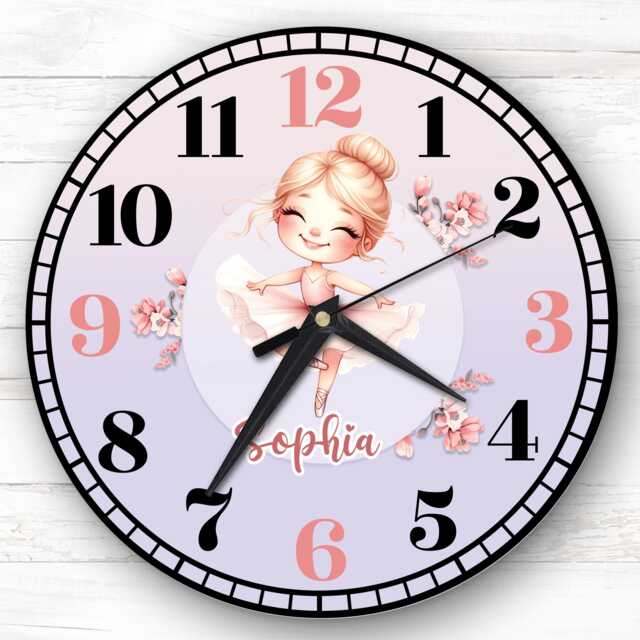 Girls Blonde Ballet Dancer Personalised Gift For Kid's Bedroom Clock - Kids Clock, Children's , Custom Wall - image 1